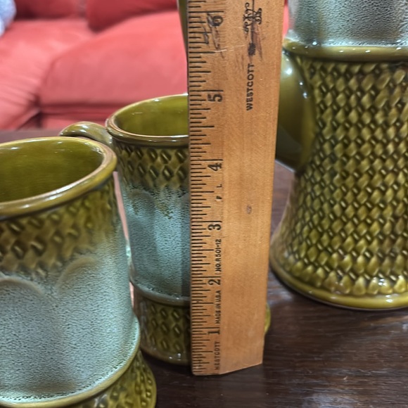 Norleans Japan Vintage MCM Green Ceramic Coffee Set | Carafe and mugs - Picture 4 of 11